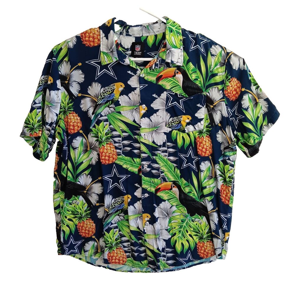 Dallas Cowboys NFL Team Apparel Football Blue Floral Hawaiian Shirt Men's XL